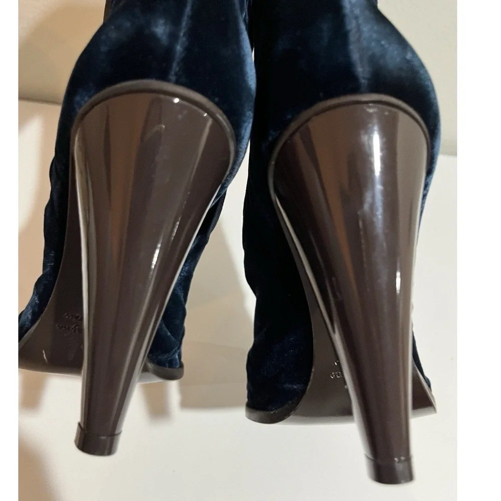 Jenni Kayne Velvet Boots Women 39 (US 9) Dark Green Pointed Toe Stiletto Chelsea